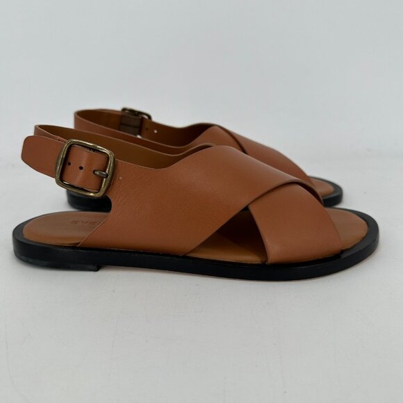 Everlane The City Crossover Sandals sz 5 Desert Tan Leather Ankle Strap Buckle - Picture 2 of 11